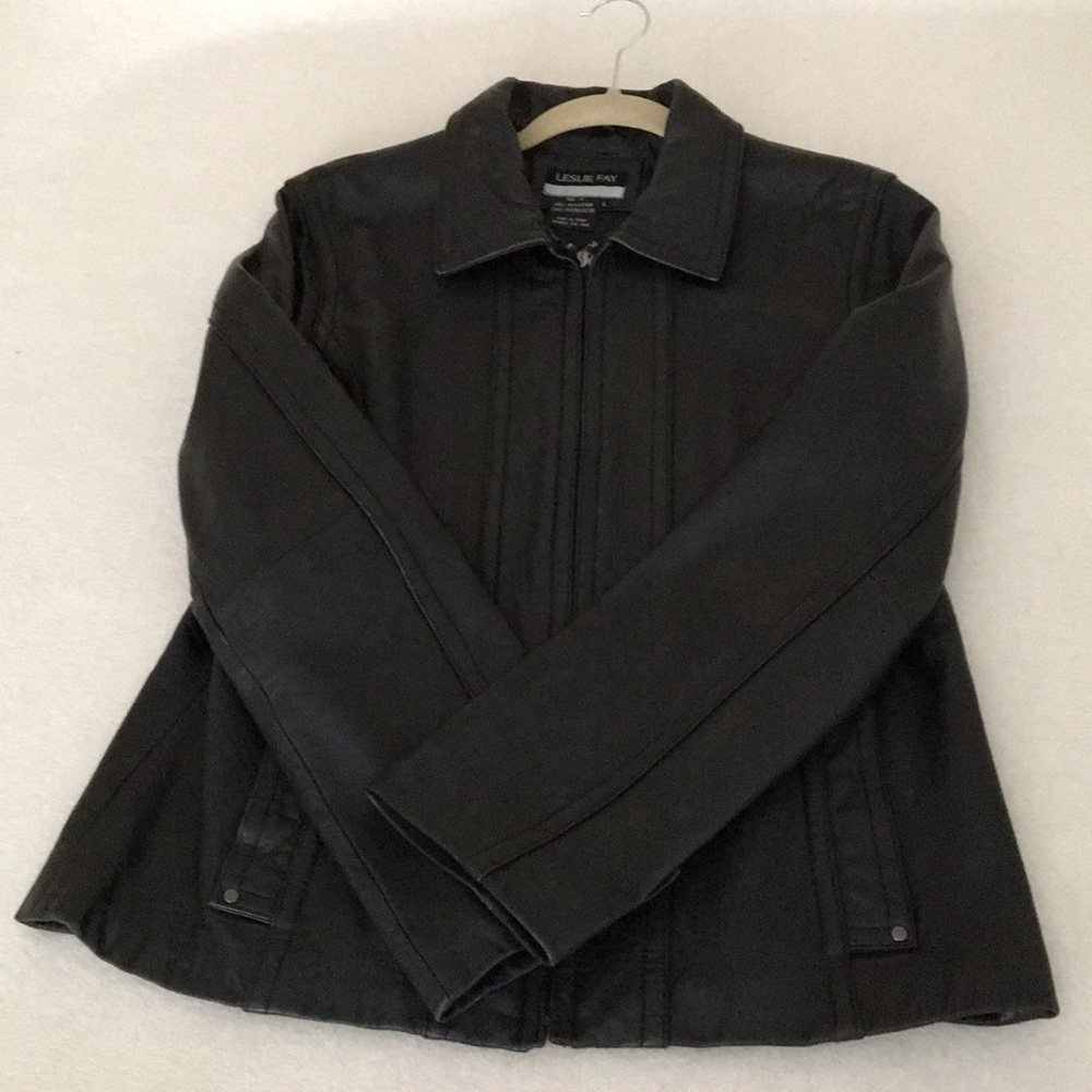 Leslie Fay Shell: 100% leather jacket black Large
